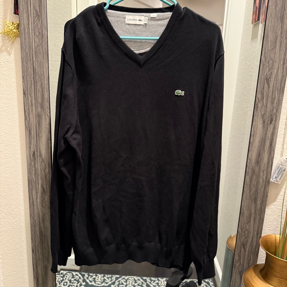 Lacoste Men's Black V-Neck Sweater. Excellent, like new condition. Size 7 (XXL)